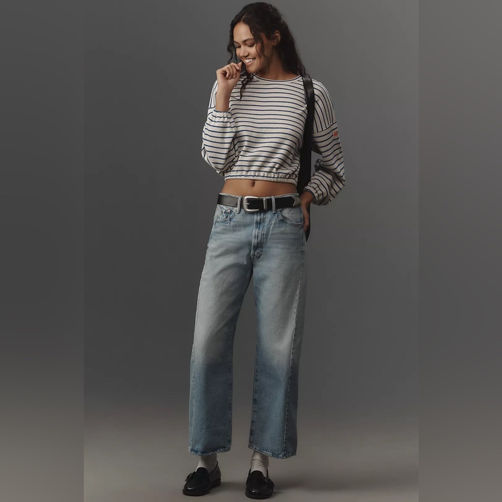 MOTHER Half-Pipe Barrel High-Rise Taper Jeans in This Is How I Roll Blue Denim